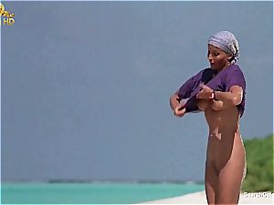 uber-sexy Bo Derek showcasing off her unshaved fuckbox at the beach