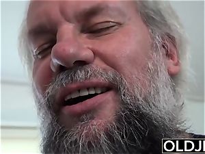 19 yo helps granddad have orgasm romping him jizm drink